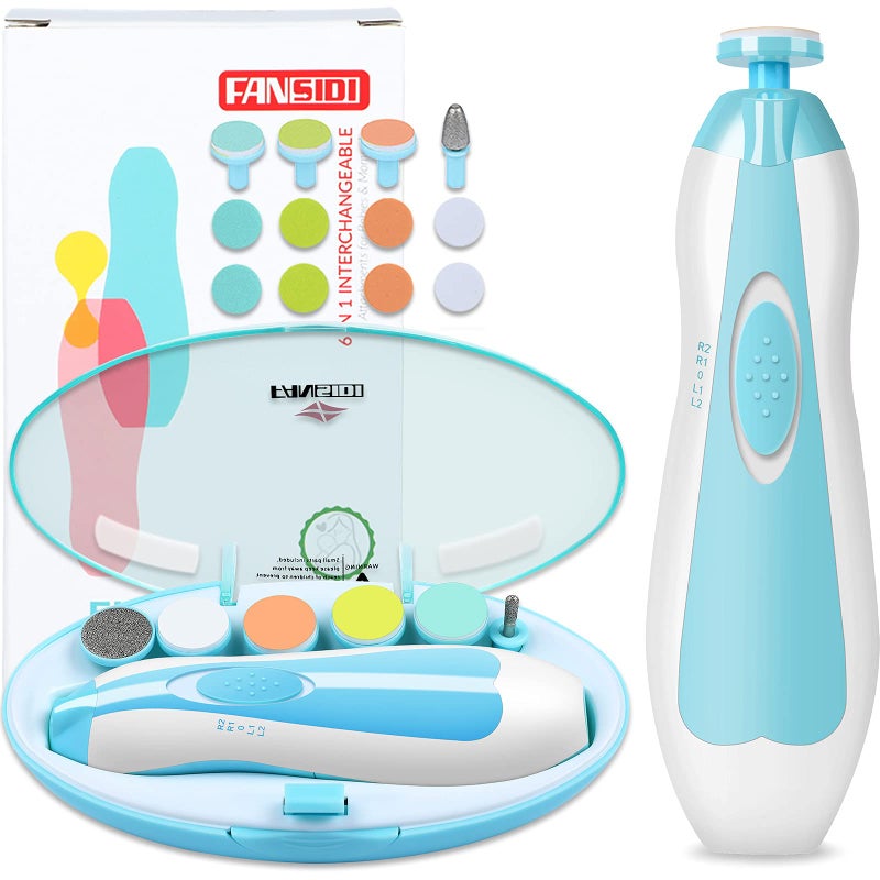 FANSIDI Baby Nail Trimmer Electric, FANSIDI Baby Nail Clippers Safe Baby Nail File Kit with Extra 12 Replacement Pads, Trim Polish Grooming Kit for Newborn Infant Toddler or Adults Toes Fingernails Care, Blue - Image 1